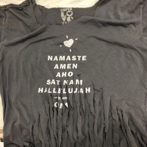 Homemade altered Namaste t shirt size m/L fringe